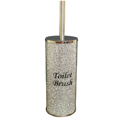 Toilet Brush Holder with Brush in Gift Box, Silver Crushed Diamond